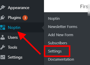 Open noptin settings