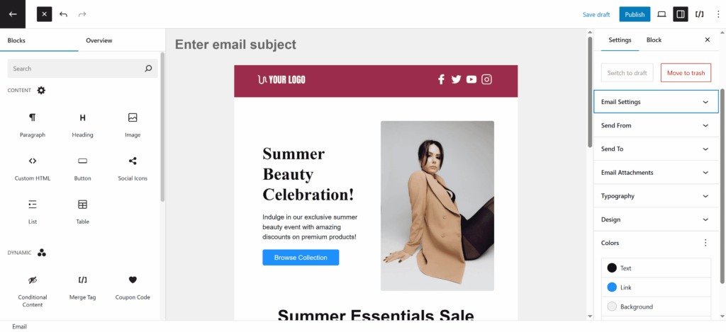 Drag and drop email editor