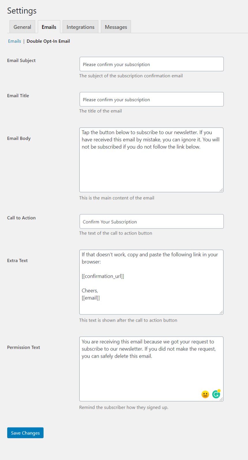 Editing the double opt-in email