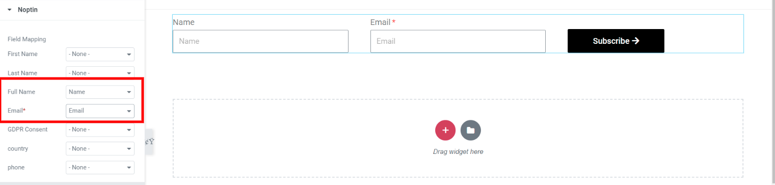 map elementor form fields to noptin fields