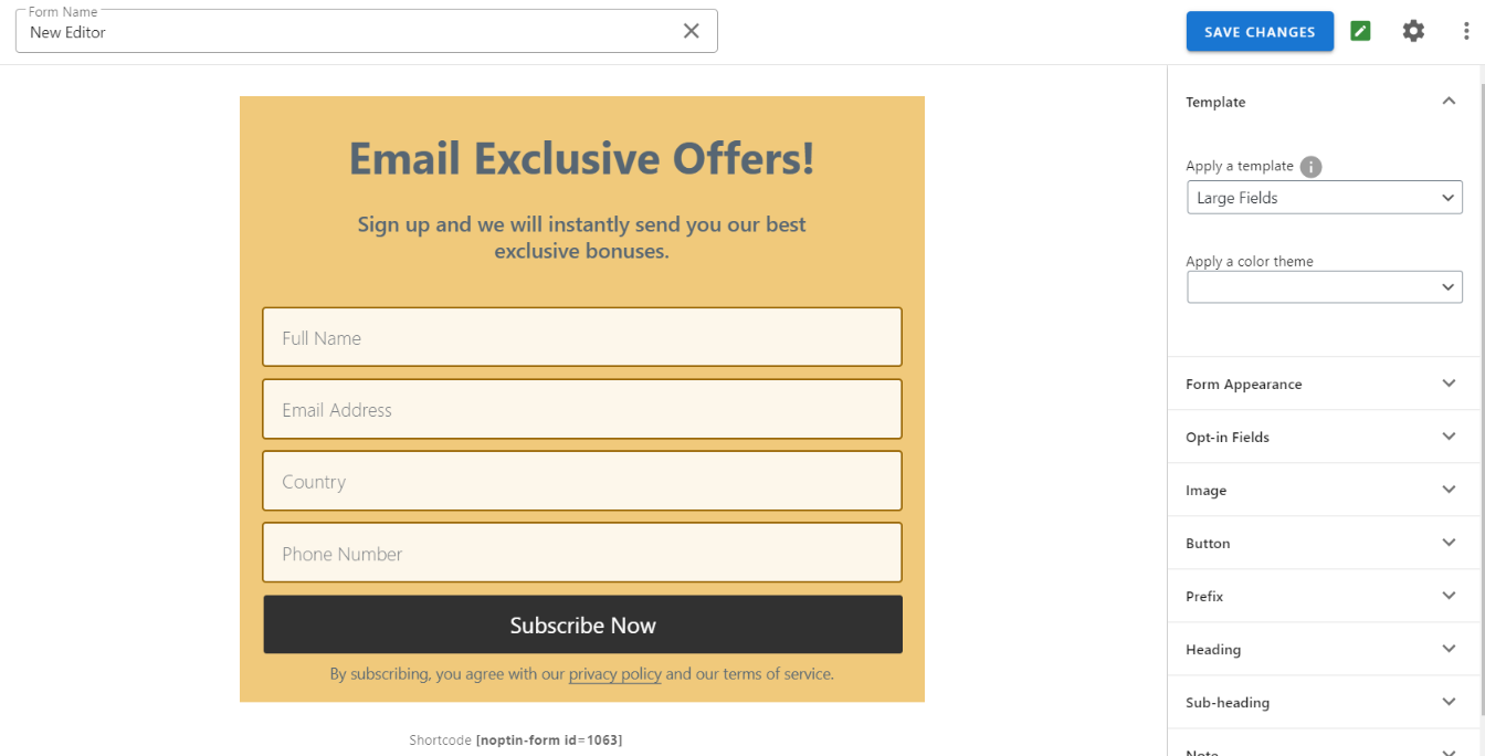 New email subscription template