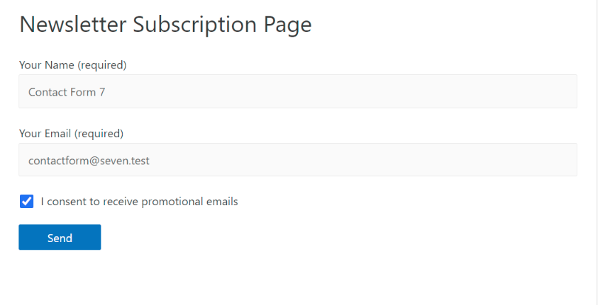 Sample contact form 7 newsletter subscription form