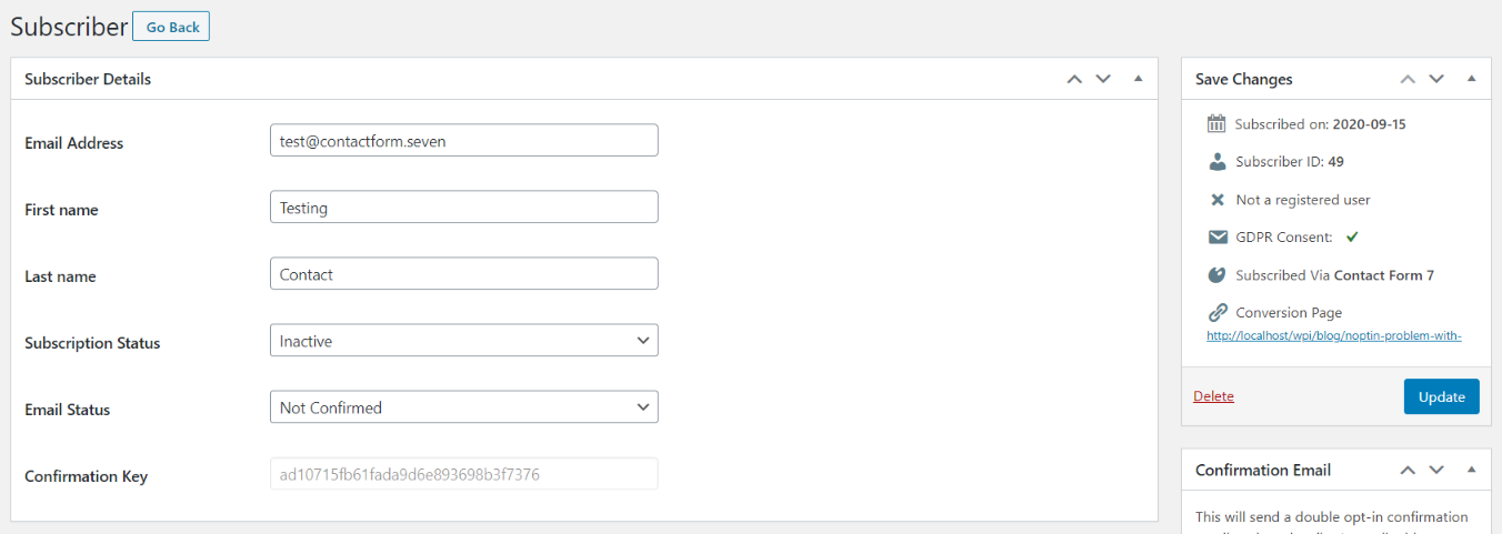 Sample Contact Form 7 subscriber
