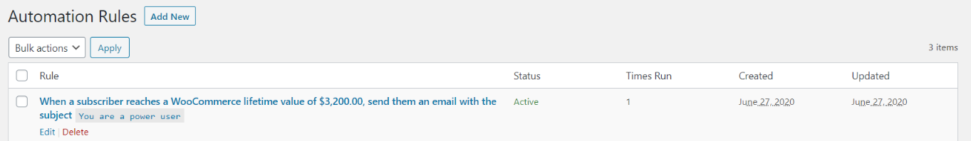 WooCommerce lifetime value automation rule trigger