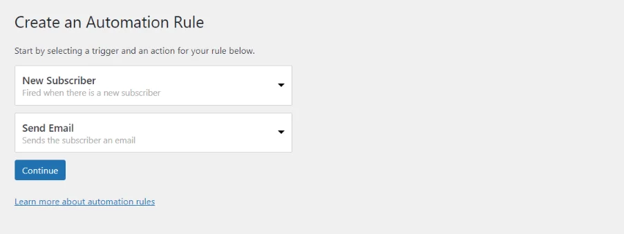 Send emails to new subscribers automation rule