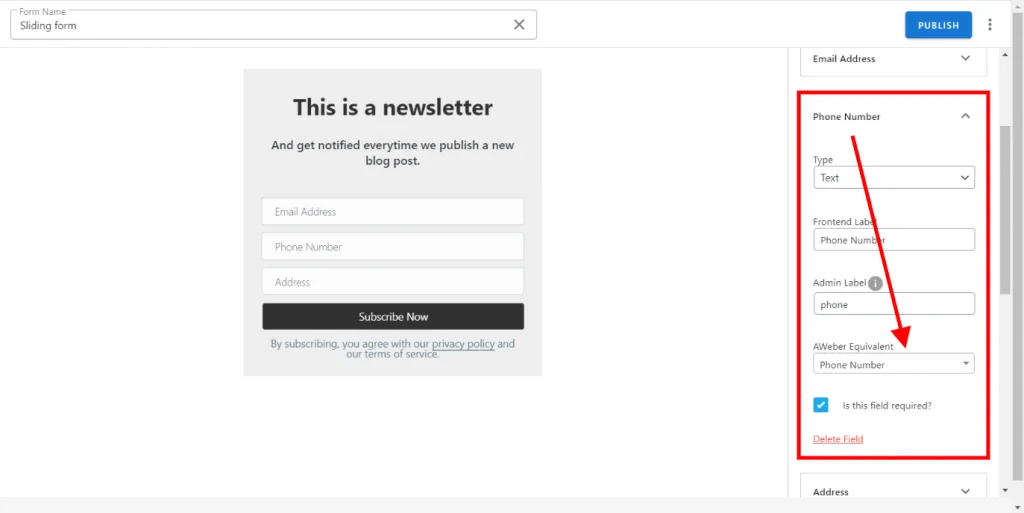AWeber for WordPress map custom fields