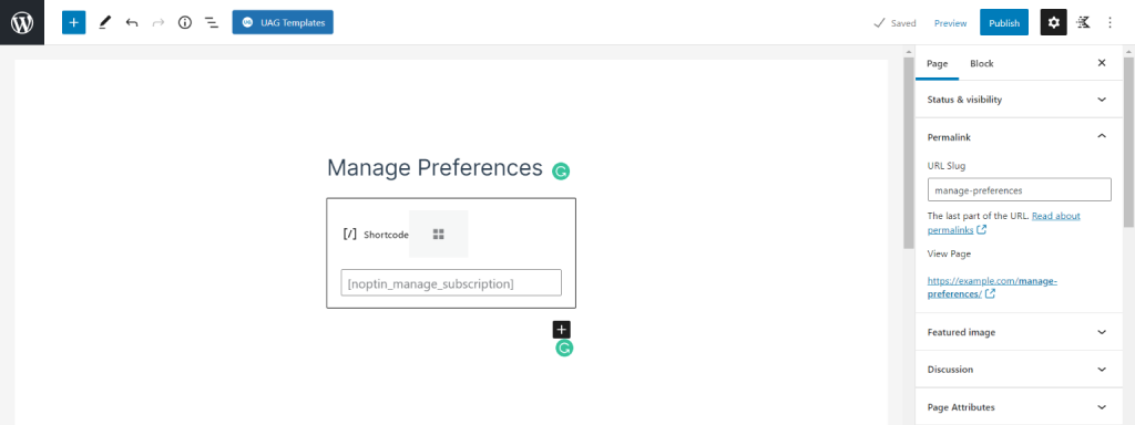 create manage preferences page