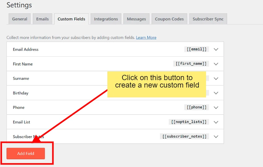 noptin create custom field