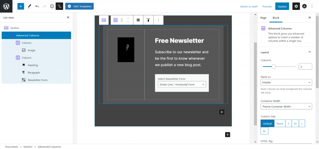 building an advanced newsletter sign-up form in Gutenberg