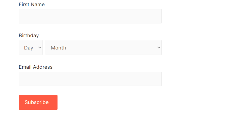 sample newsletter subscription form with birthday