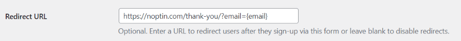 set pop-up form redirect URL