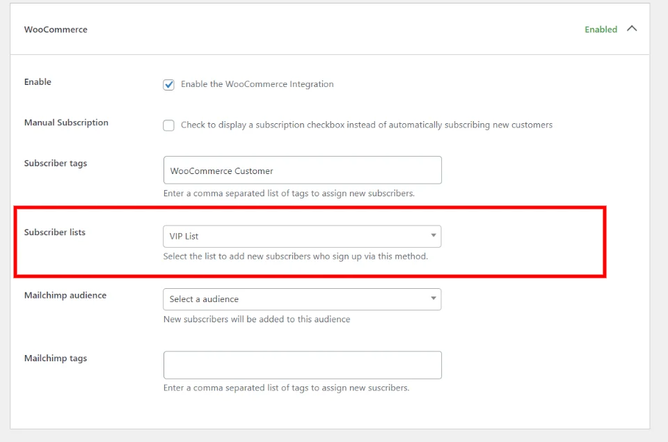 connect integration to list