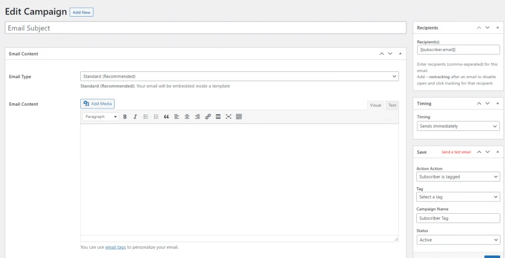 edit subscriber tagged email campaign