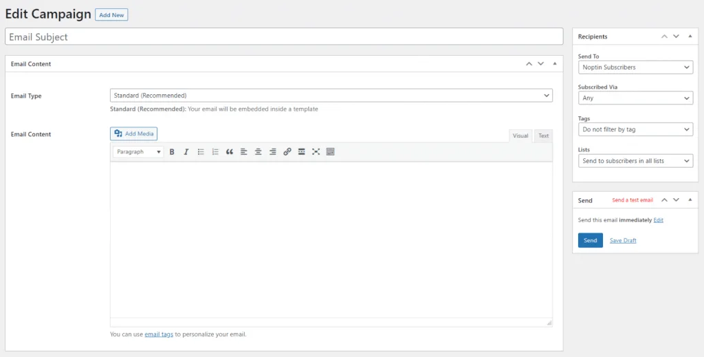 editing a newsletter campaign
