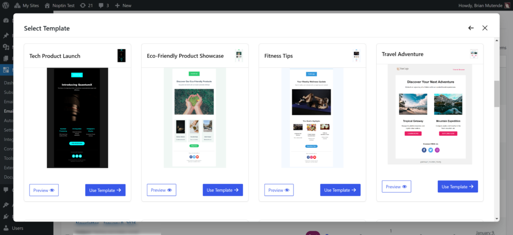 Select email template