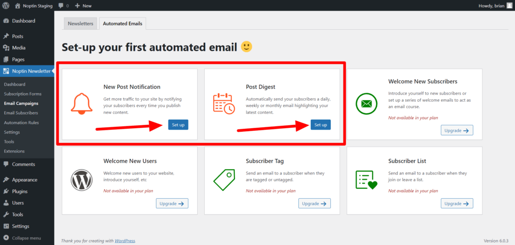 set-up a new post notification email
