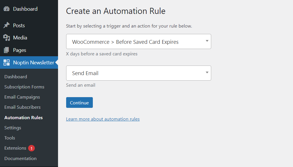 card expiry notication automation rule