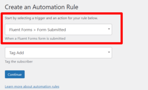 Fluent forms create automation rule