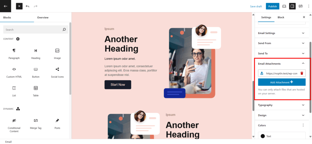 adding attachments to email campaign