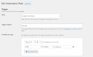 Configure WS Form automation rule