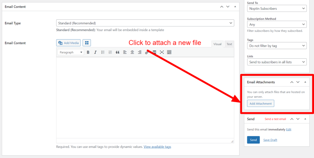 How to attach files to your email campaigns | Noptin