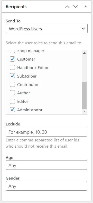 Set email recipients WordPress users