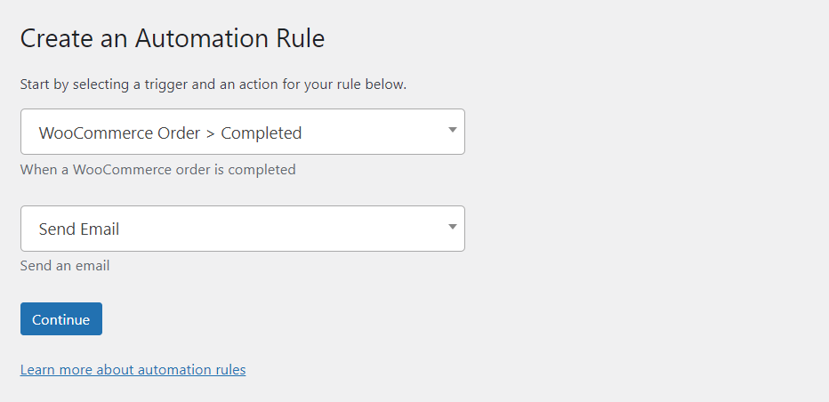 woocommerce order completed send email automation rule