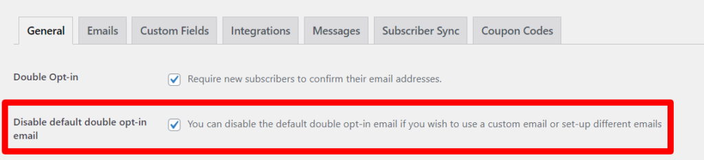 Disable default double opt-in emails