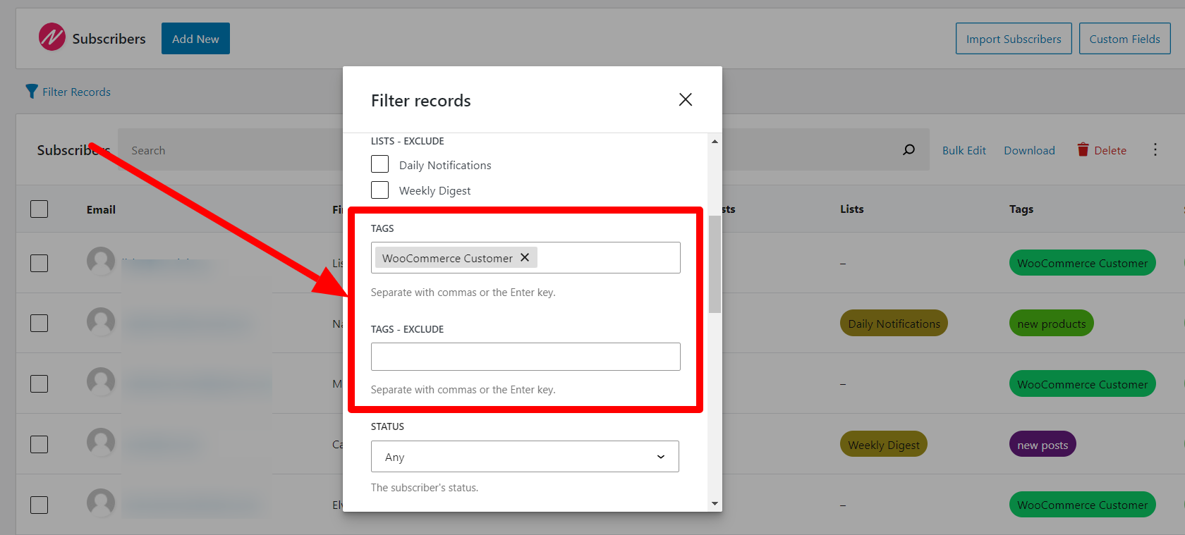 Filter subscribers by tag
