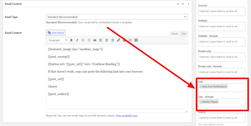 Filter email recipients by list