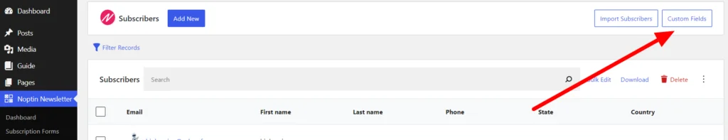 Open custom fields management page