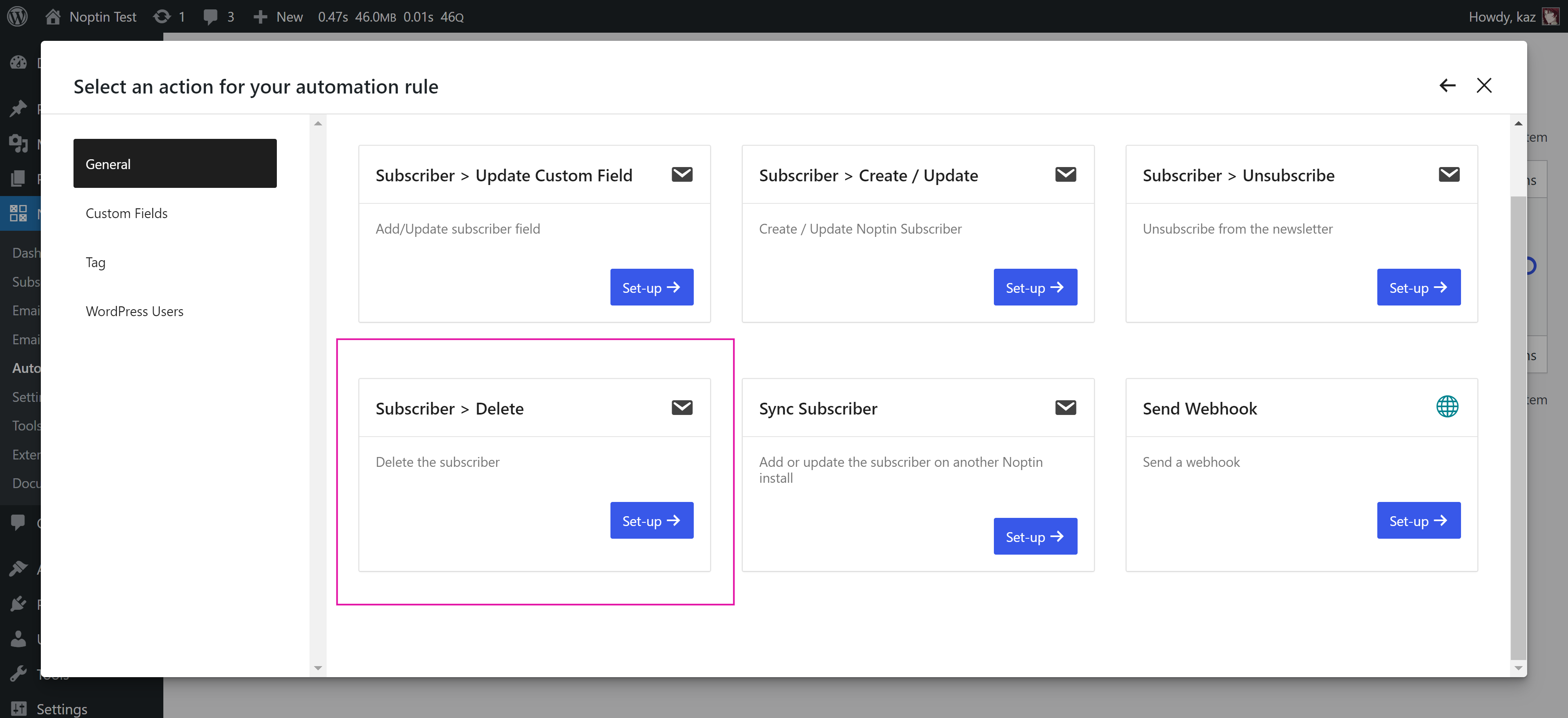 Select an action for your automation rule