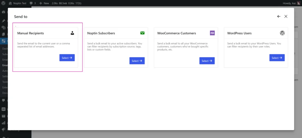 Select manual email recipients