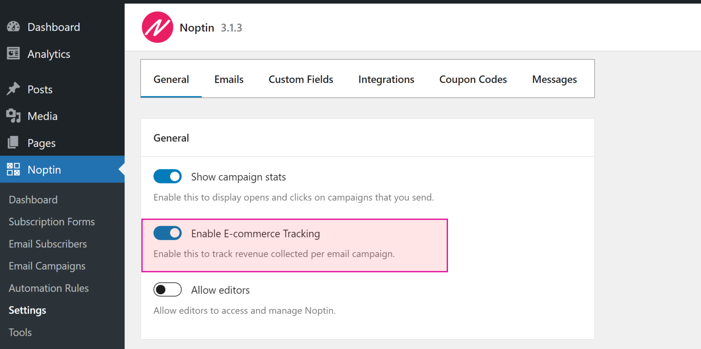 Enable e-commerce tracking