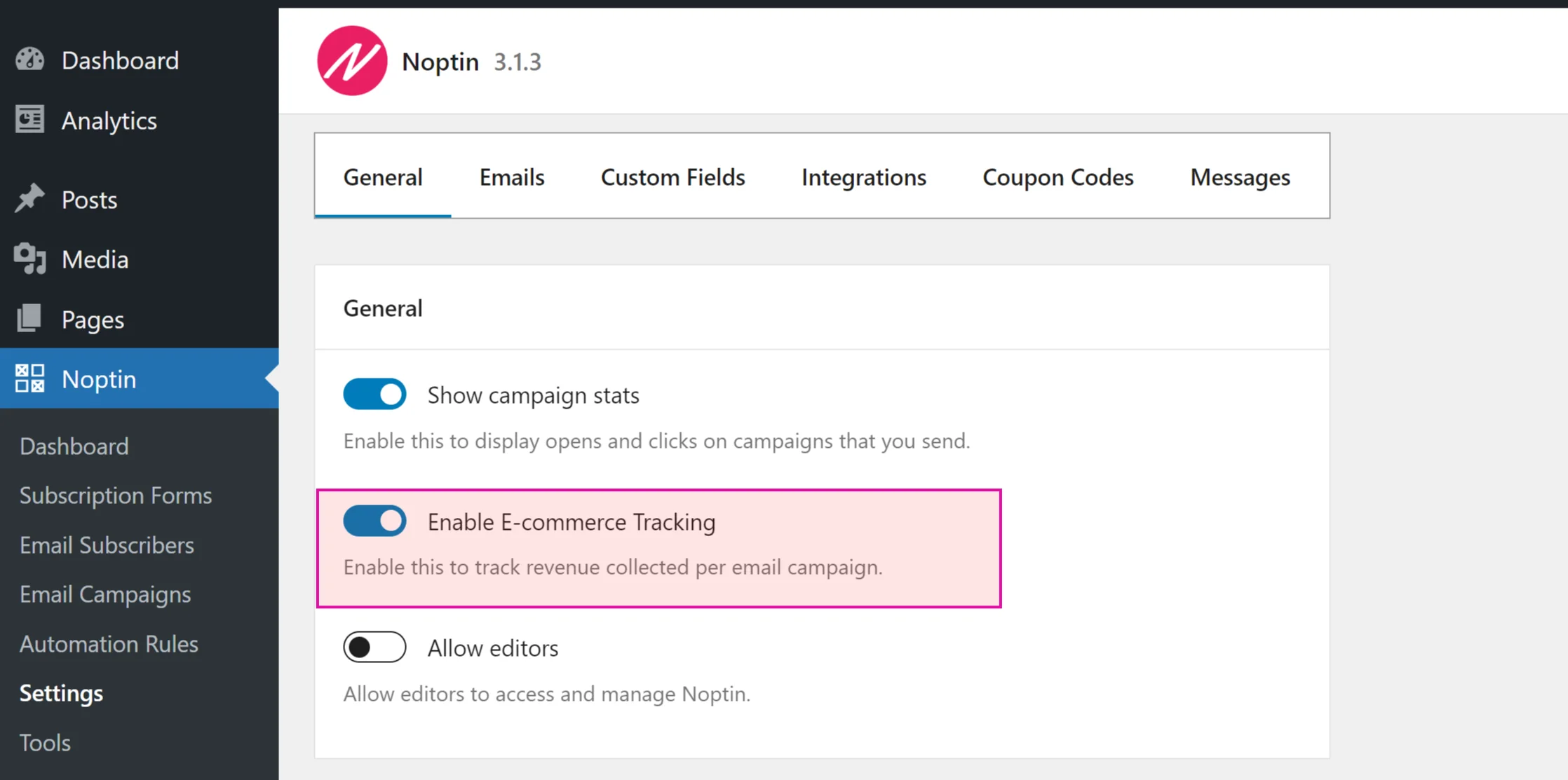 Enable e-commerce tracking
