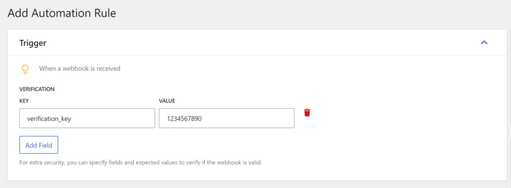 Add a verification key to the incoming webhook trigger