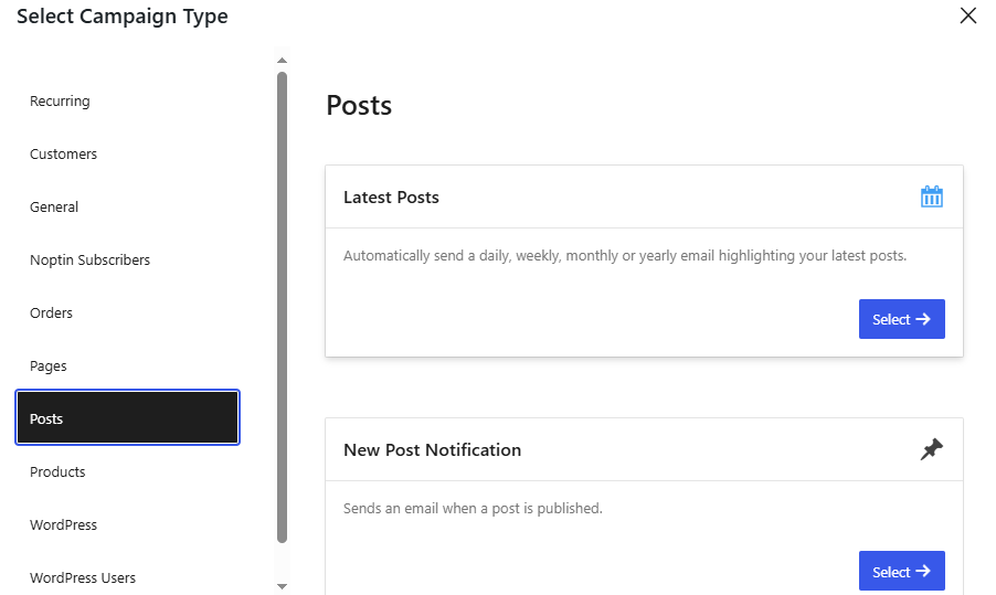 Ensure to select the type of campaign you want