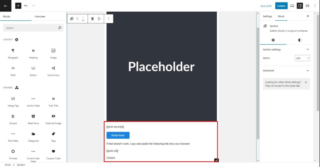 Edit the email content