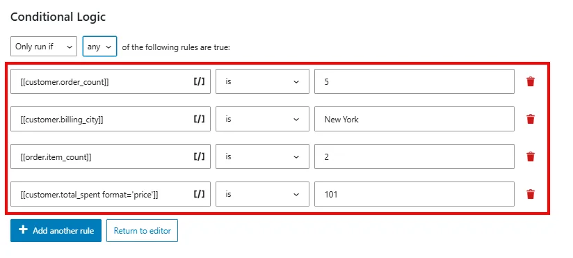 setting the conditional logic