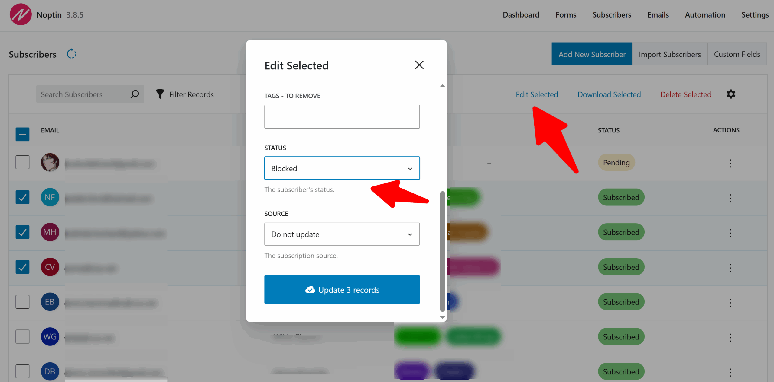 block multiple subscribers noptin