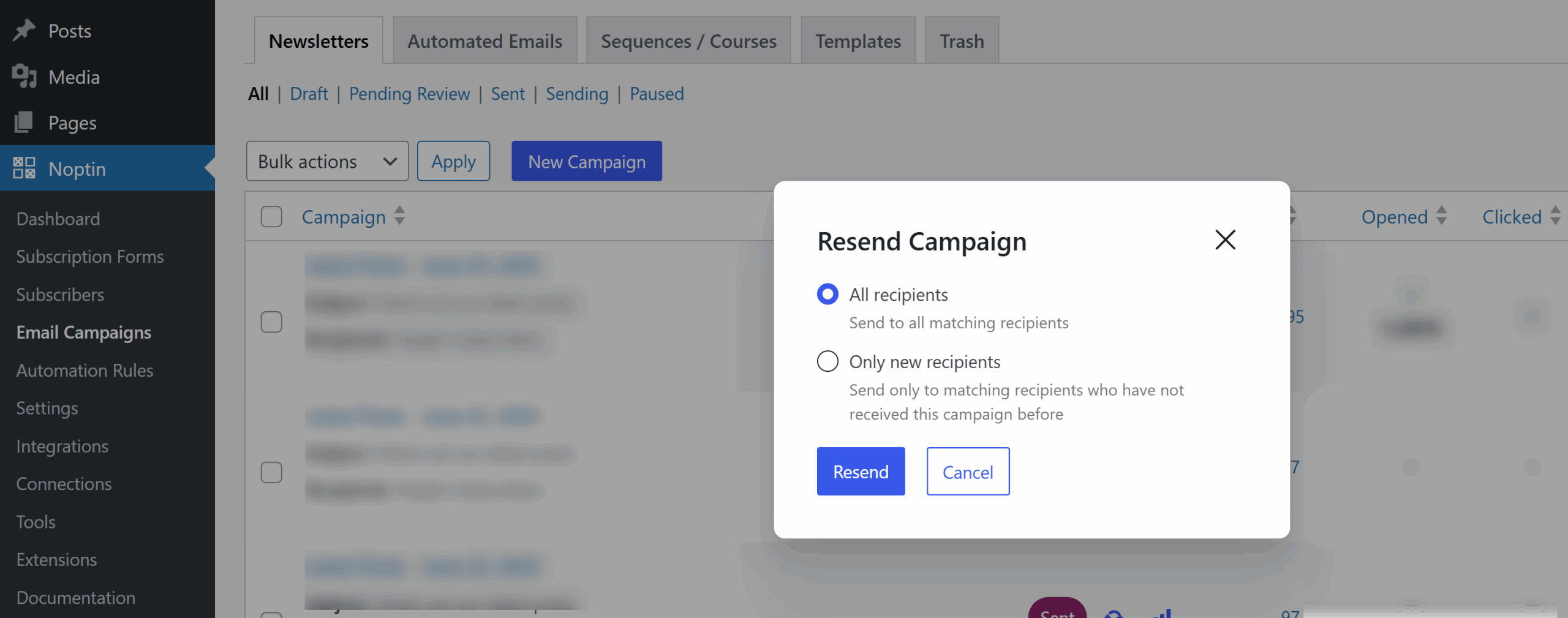 Resending an email campaign
