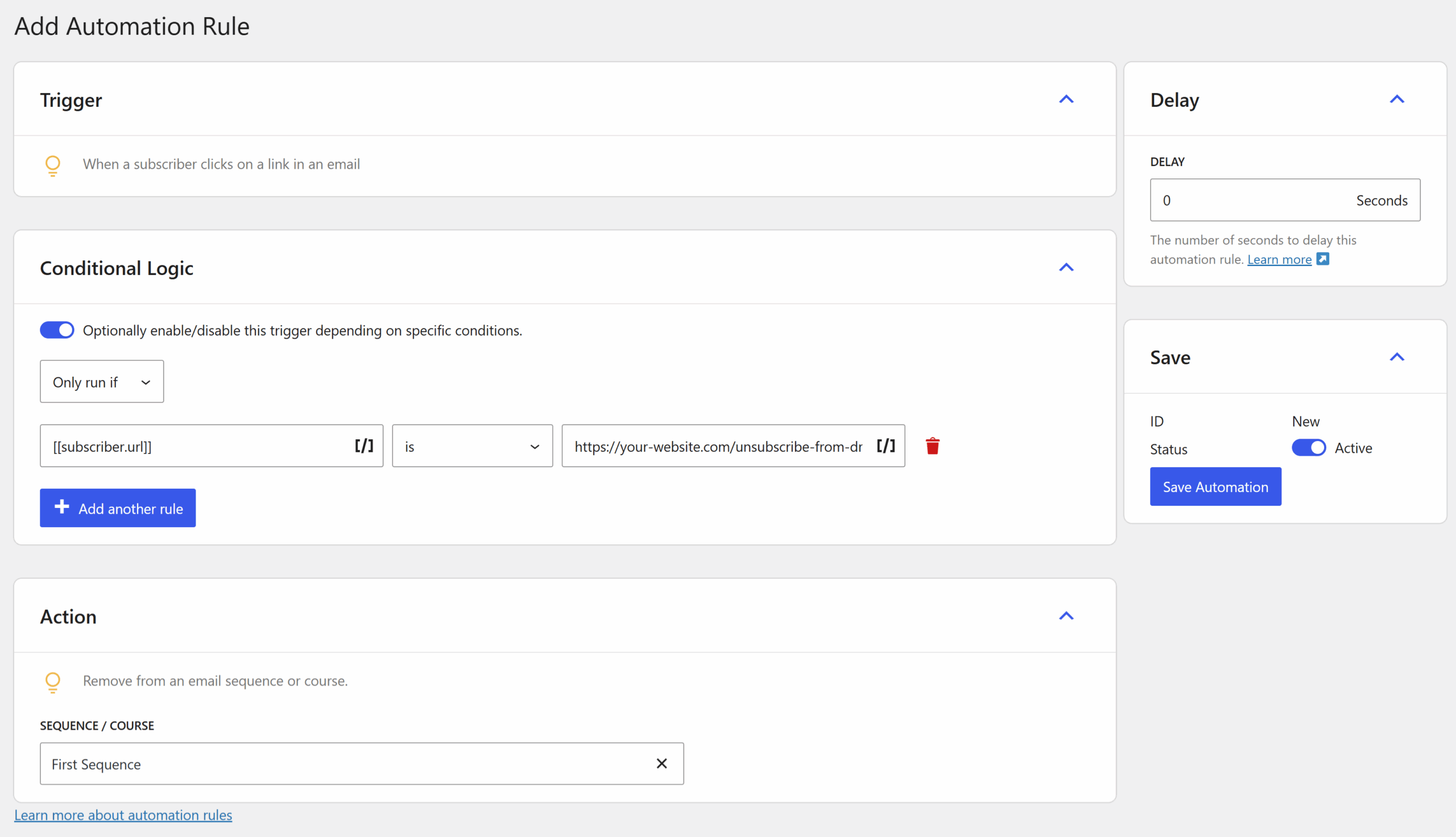 Sample automation rule