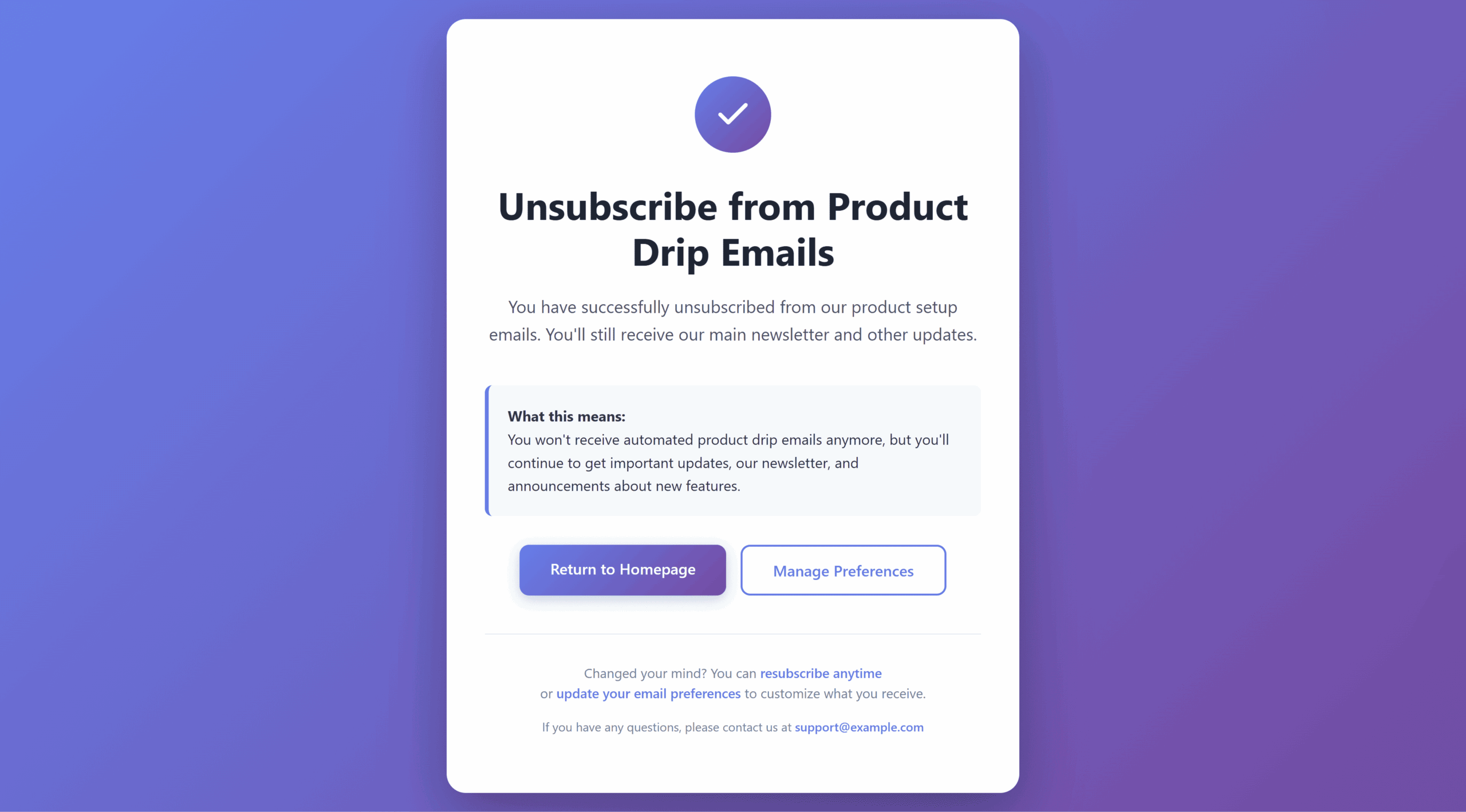 Sample email sequence unsubscribe page