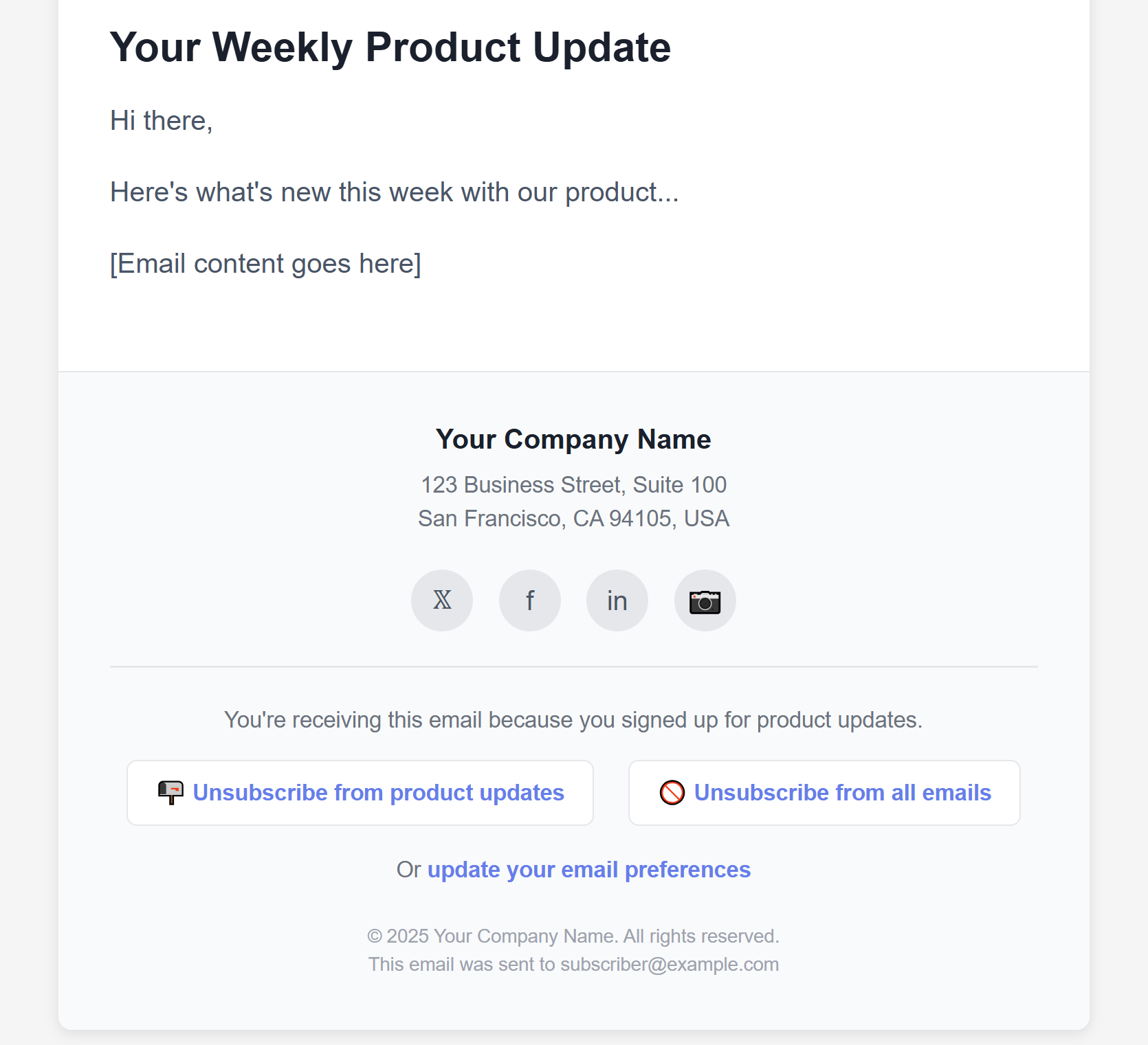 Weekly product updates email template