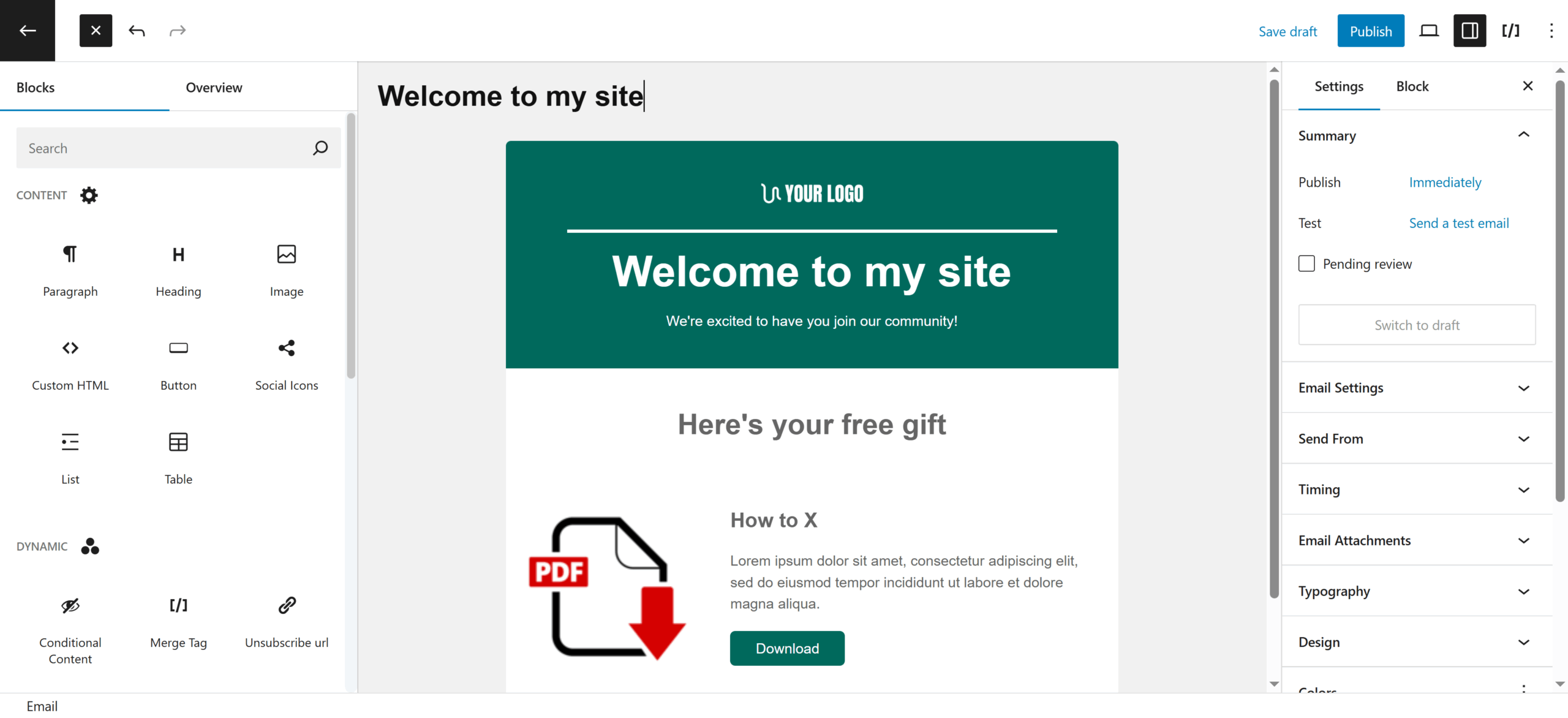 Welcome email content