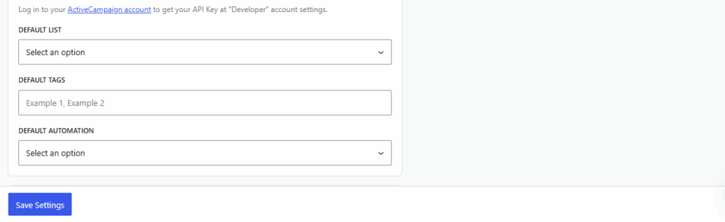 Active Campaign Default Data