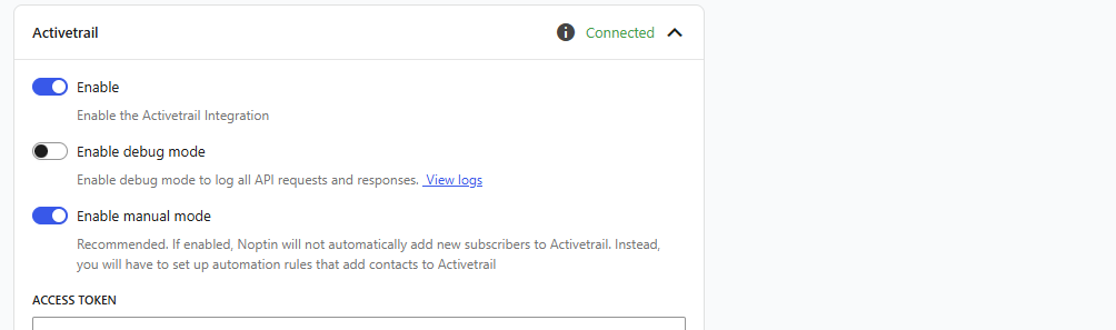 Activetrail Settings page