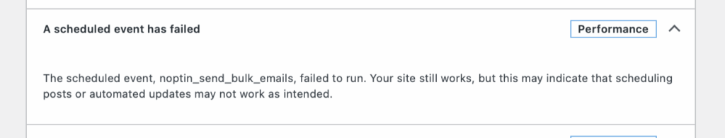 The scheduled Event noptin_send_bulk_emails failed to run