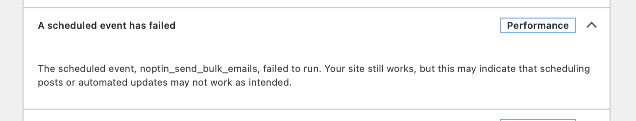 The scheduled Event noptin_send_bulk_emails failed to run