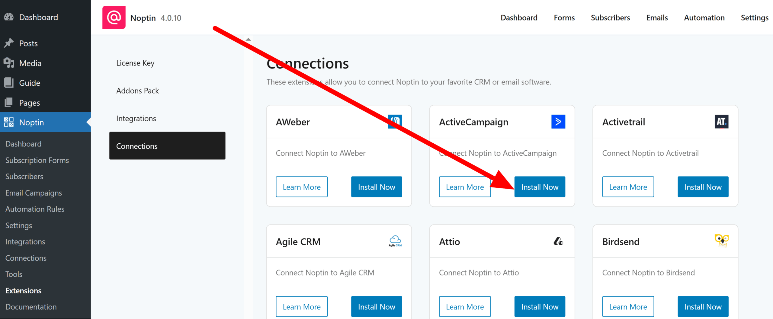 Install active campaign extension